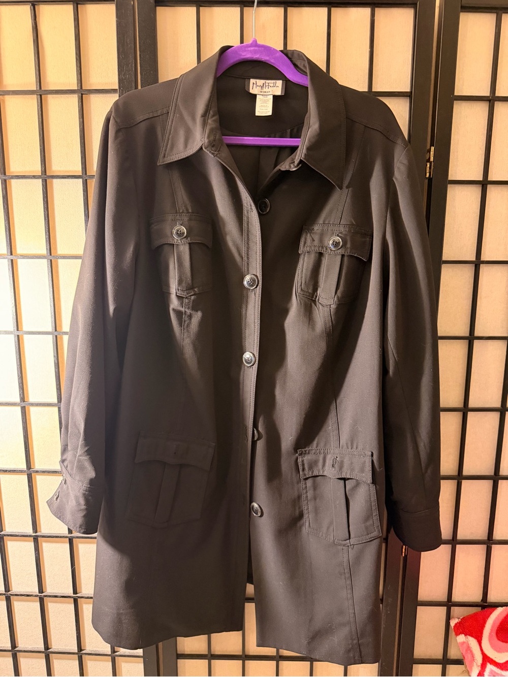 Mary McFadden Black Front Trench Coat